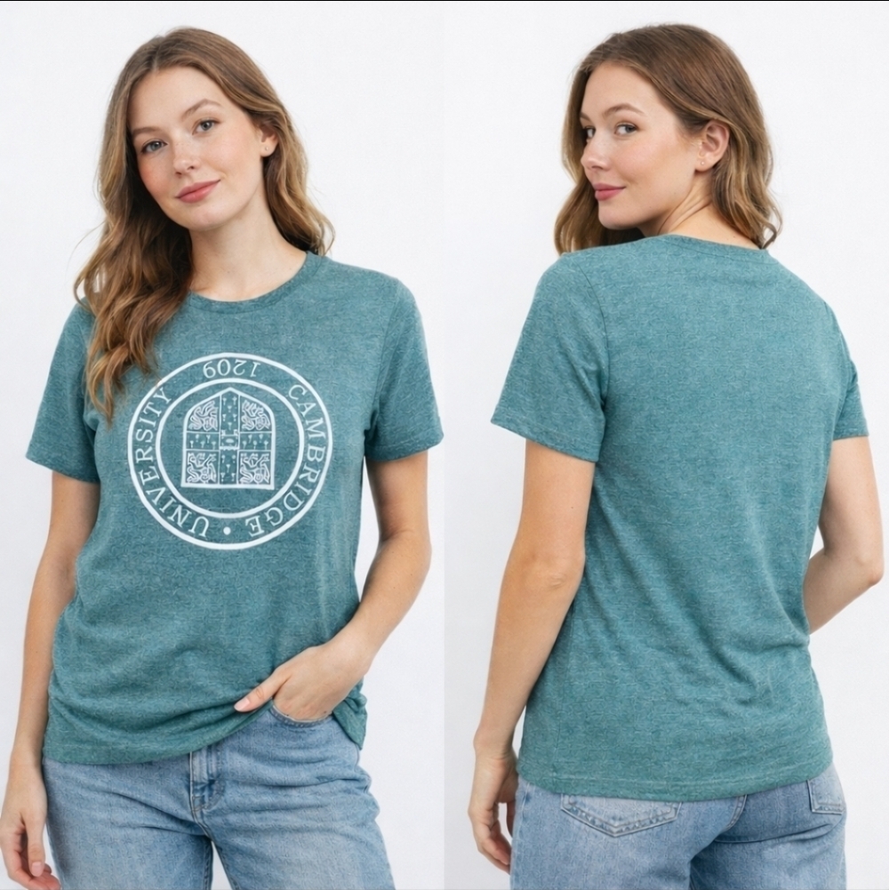 University of Cambridge Crest Graphic Size S Heather Teal Collegiate Turqoise